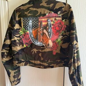 Rodeo Quincy Women's Cropped Utility Jacket - Camouflage Green/Brown